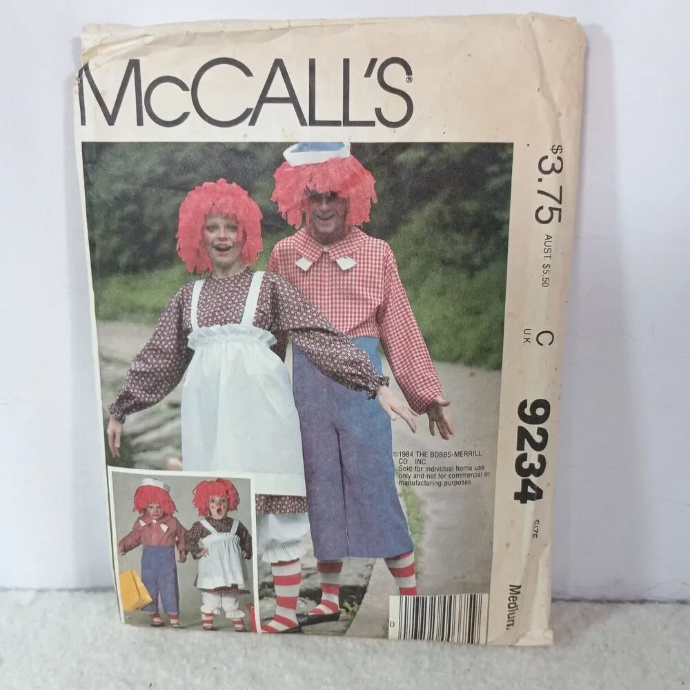Vintage McCall's 9234 Raggedy Ann Andy Costume Sewing Pattern Medium Complete